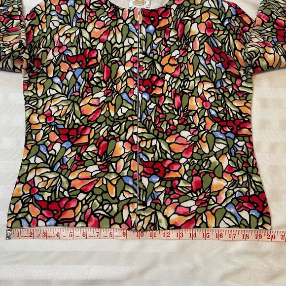 Vintage Talbots Cardigan Sz M Stained Glass Mosaic Floral Pattern Zip Front - Picture 6 of 13